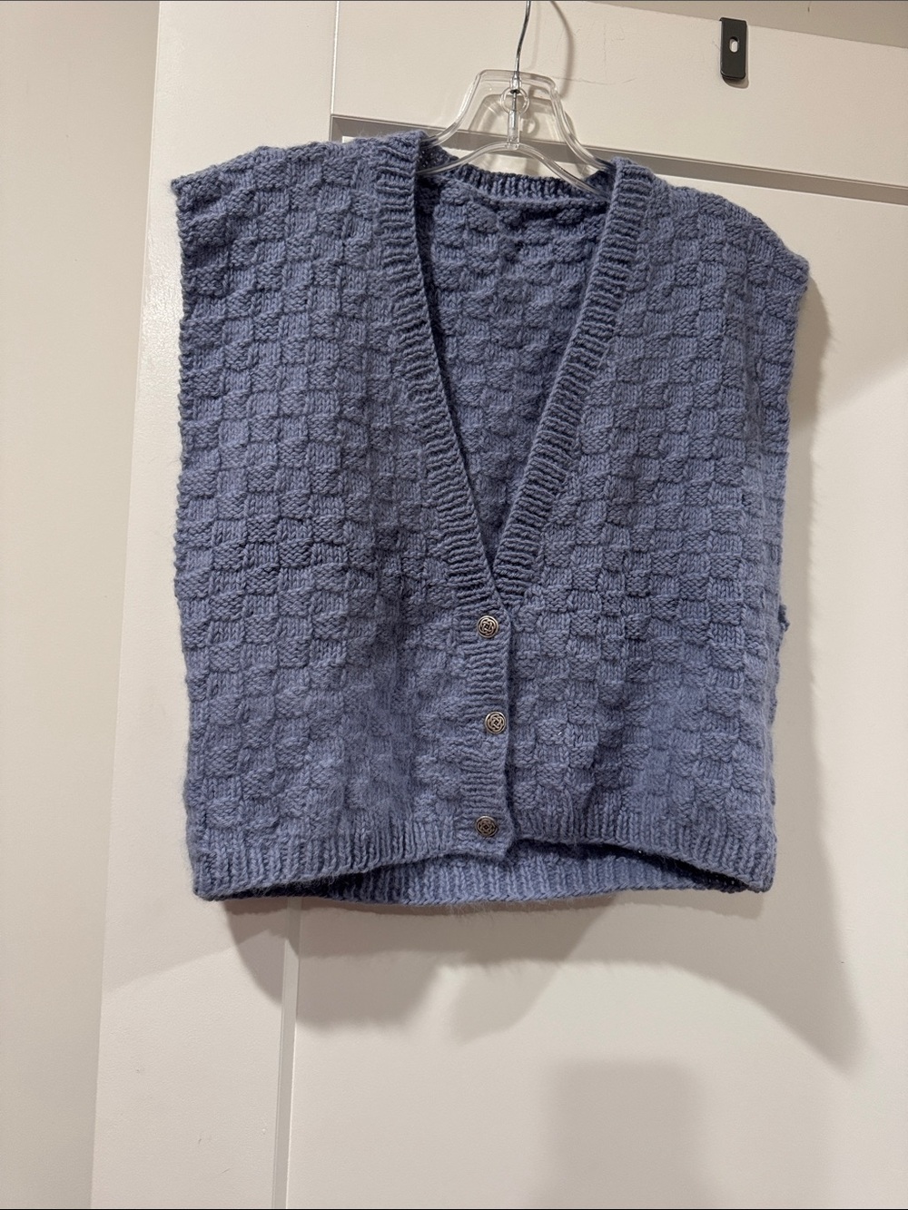 V-Neck Button-Front Women's Sweater Vest in Dusty Blue